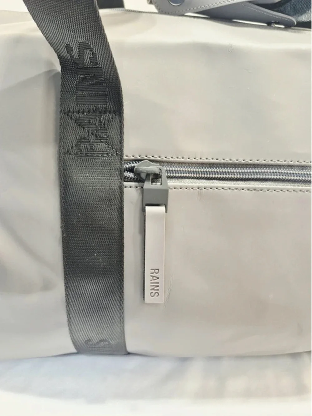 Rains Trail Gym Duffle Bag in Gray Shoulder Strap Waterproof